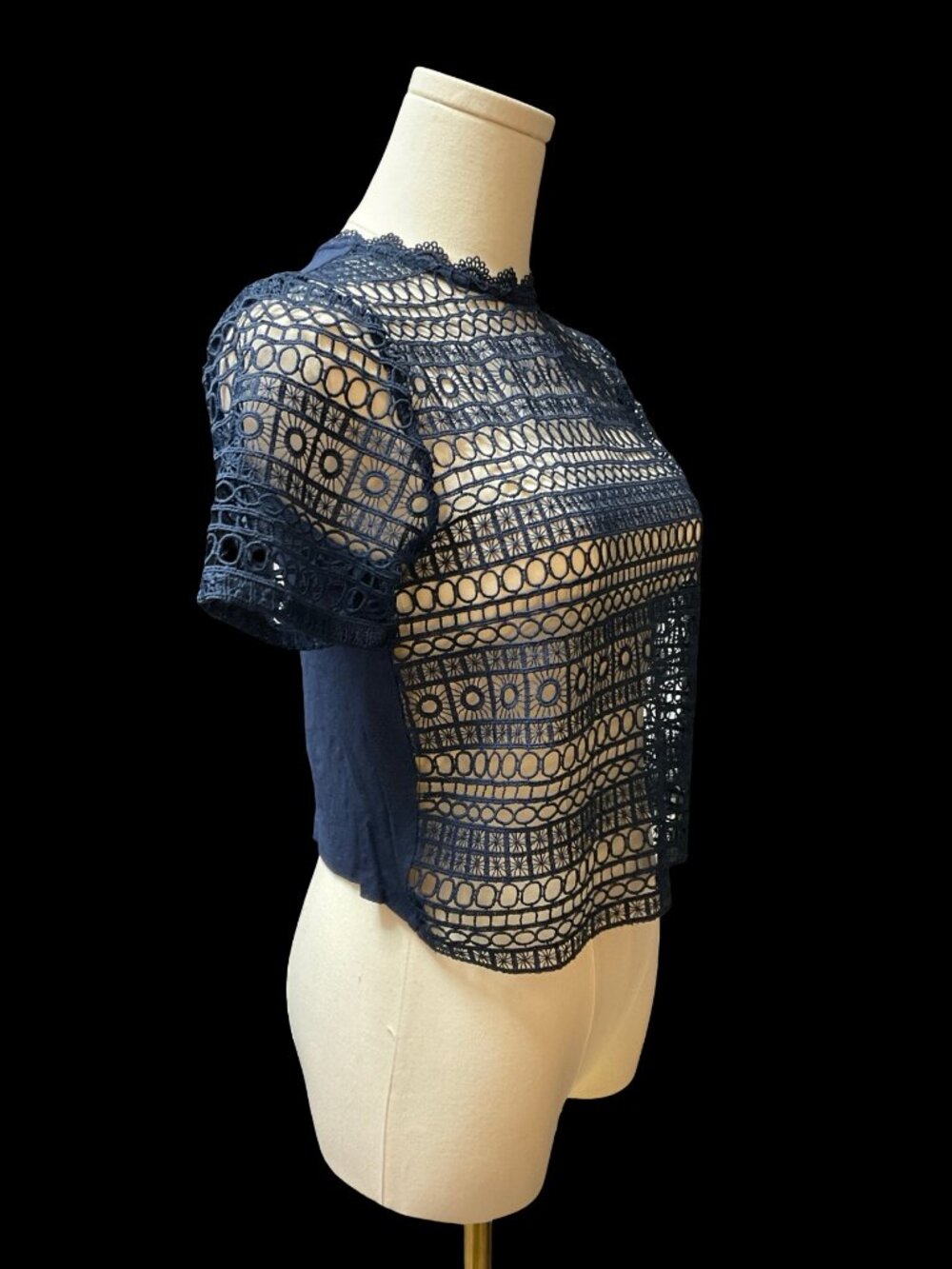 Navy Open Lace Front Top - Picture 2 of 3